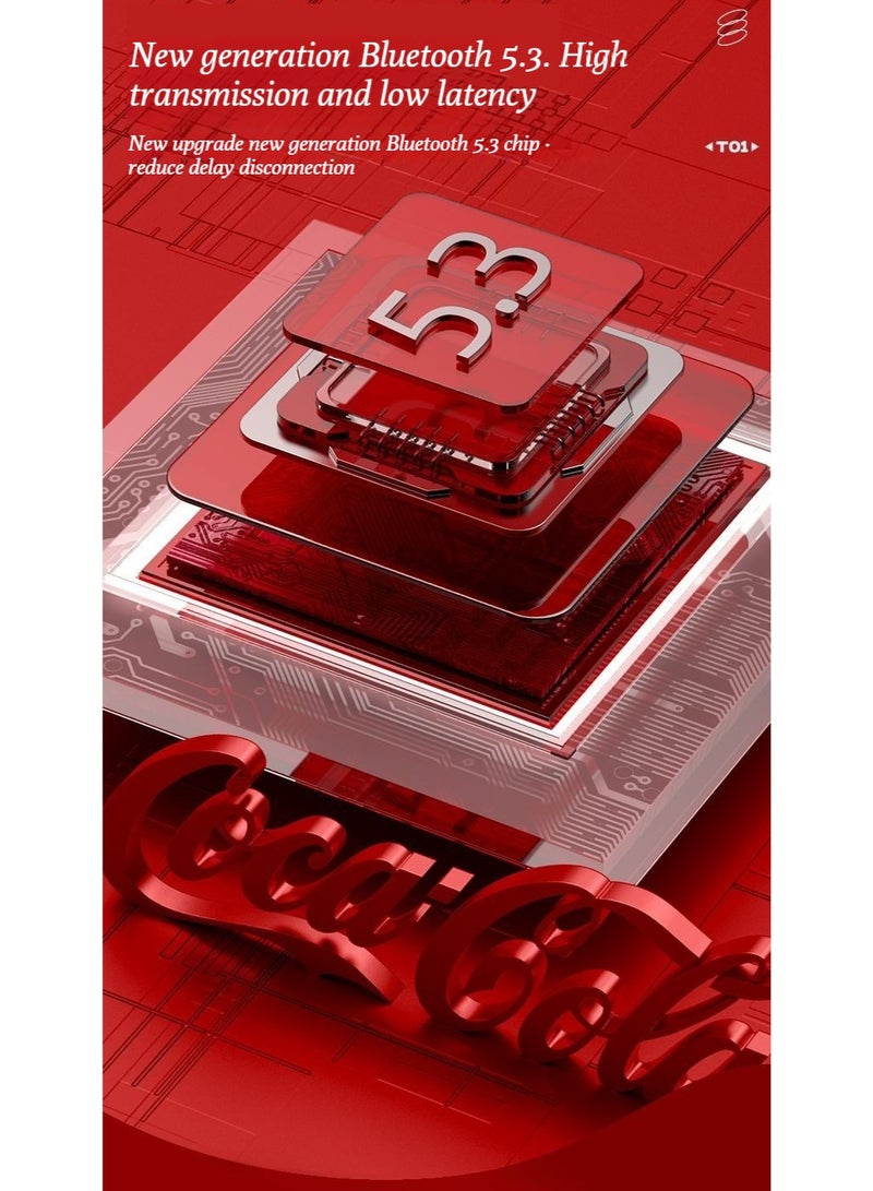 كوكا كولا سماعات رأس كوكا كولا بلوتوث، لاسلكي، نمط إدخال شبه الأذن، جودة المظهر العالية، مناسبة للرياضات والألعاب، تقليل الضوضاء، الكمون المنخفض - Image 4