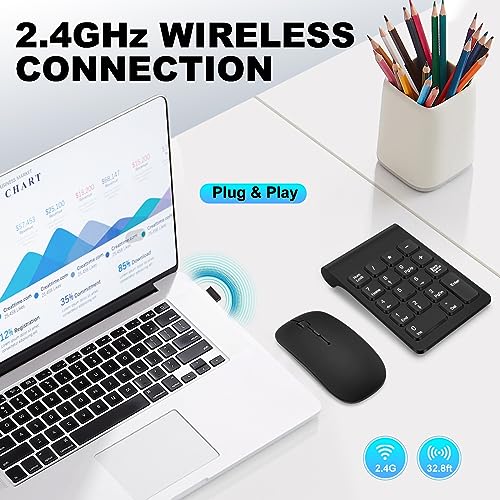 TRELC Wireless Numeric Keypad, Mini 2.4G 18 Keys Number Pad, Portable Silent Financial Accounting Numeric Keypad Keyboard Extensions with Wireless Mouse for Laptop, PC, Desktop, Notebook(Black) - Image 3