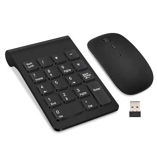 TRELC Wireless Numeric Keypad, Mini 2.4G 18 Keys Number Pad, Portable Silent Financial Accounting Numeric Keypad Keyboard Extensions with Wireless Mouse for Laptop, PC, Desktop, Notebook(Black) - Image 1