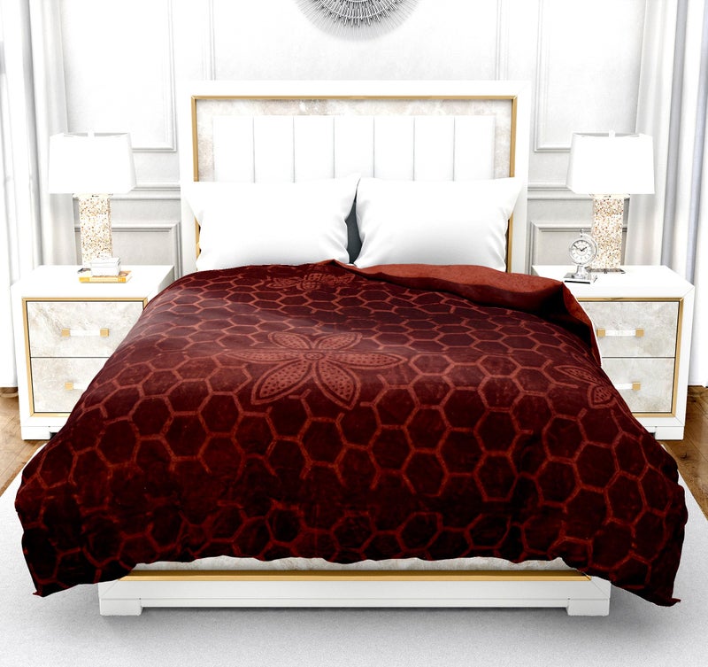 BENAVJI Mink Floral Embossed Super Soft AC Bed Velvet for Winter Blanket (Single, Brown) - Image 4