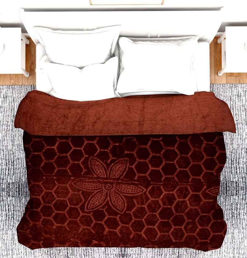 BENAVJI Mink Floral Embossed Super Soft AC Bed Velvet for Winter Blanket (Single, Brown) - Image 3
