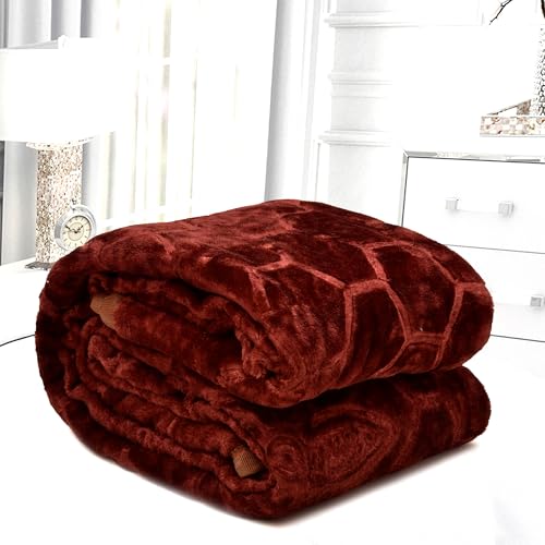 BENAVJI Mink Floral Embossed Super Soft AC Bed Velvet for Winter Blanket (Single, Brown) - Image 2