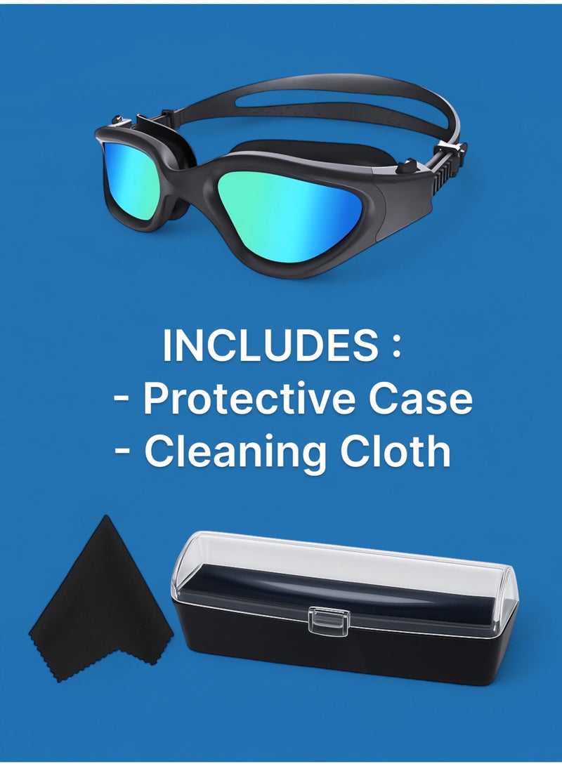 HASTE Swimming Goggles Jet Black Frame Green Mirrored Lens Anti-fog UV Protection Leak-proof Silicone Adjustable Strap for Unisex Adults and Teens - Image 5