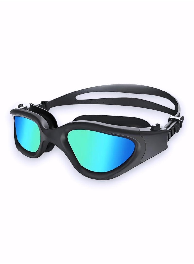 HASTE Swimming Goggles Jet Black Frame Green Mirrored Lens Anti-fog UV Protection Leak-proof Silicone Adjustable Strap for Unisex Adults and Teens - Image 1