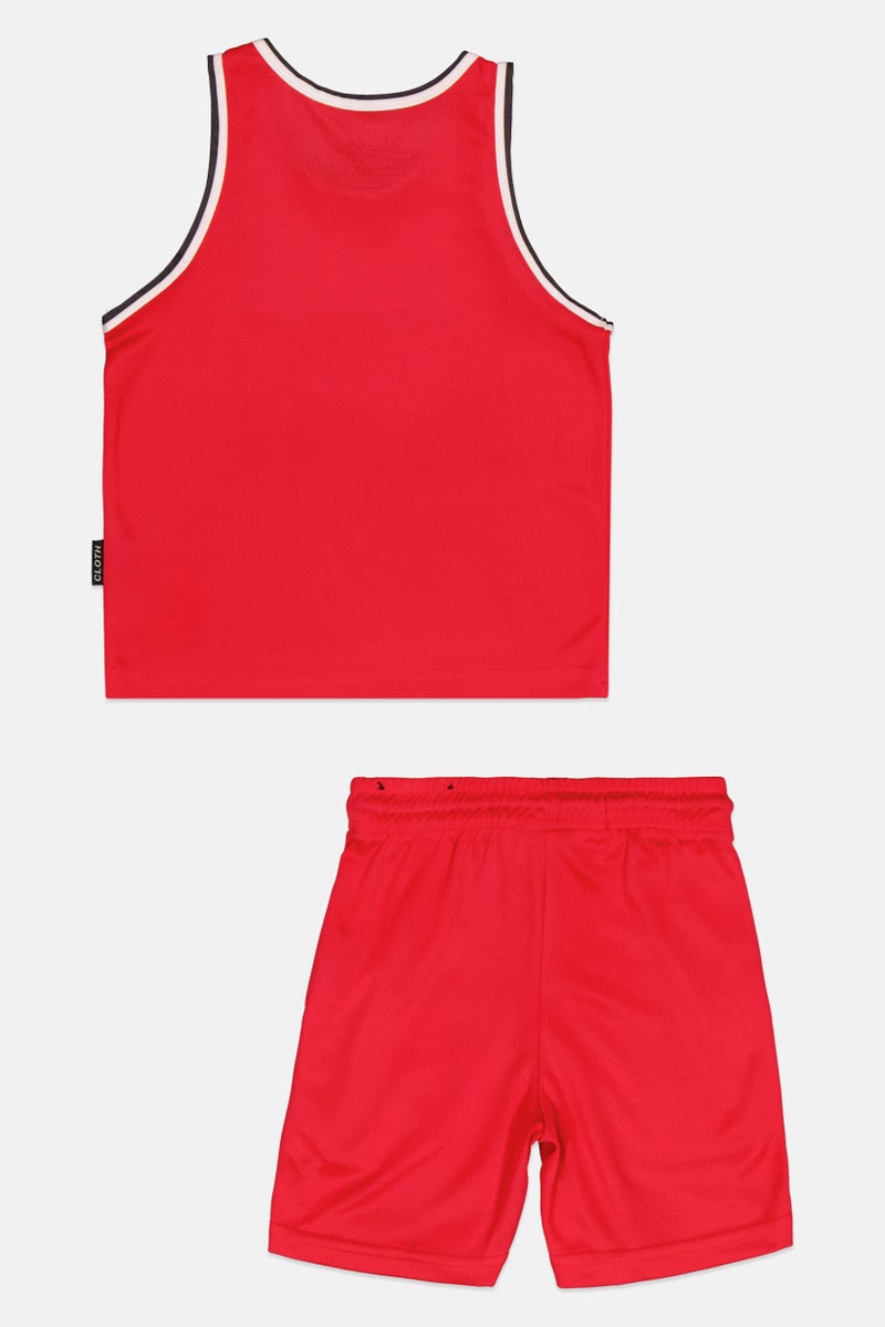 brooklyn Kids Boy 2 Pieces Graphic Print Cycling Jersey And Shorts Set, Red  - Image 2