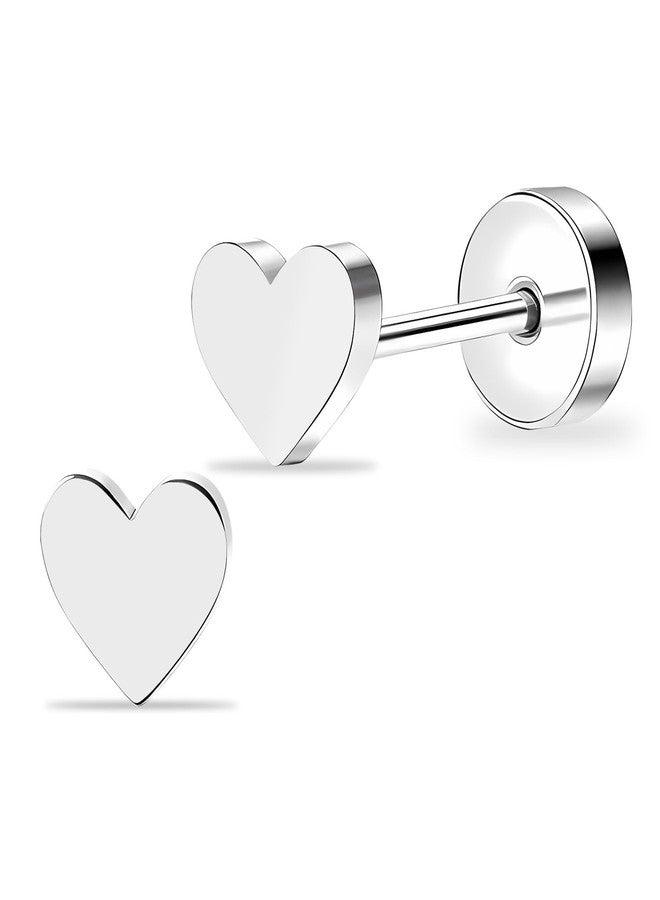 ZDE Women Earrings Flat Back Heart Earrings Titanium Hypoallergenic Non-Nickel Cartilage Earrings Studs for Sensitive Ears Simple Classic 5mm Silver Screw On Stud Earrings - Image 1