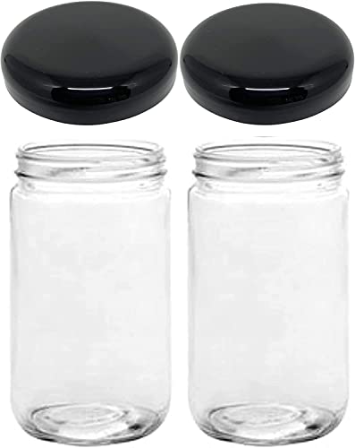 Jarming Collections Mason Jars  32 oz Glass Storage Jars with Extra Wide Mouth Lids BPA Free and Food Safe  Set of 2 with 2 Black Dome Plastic Lids