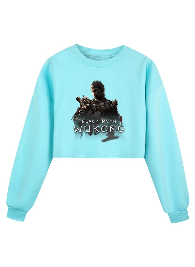 MQD Black Myth Wukong Girl Half Waist Loose Hoodie 