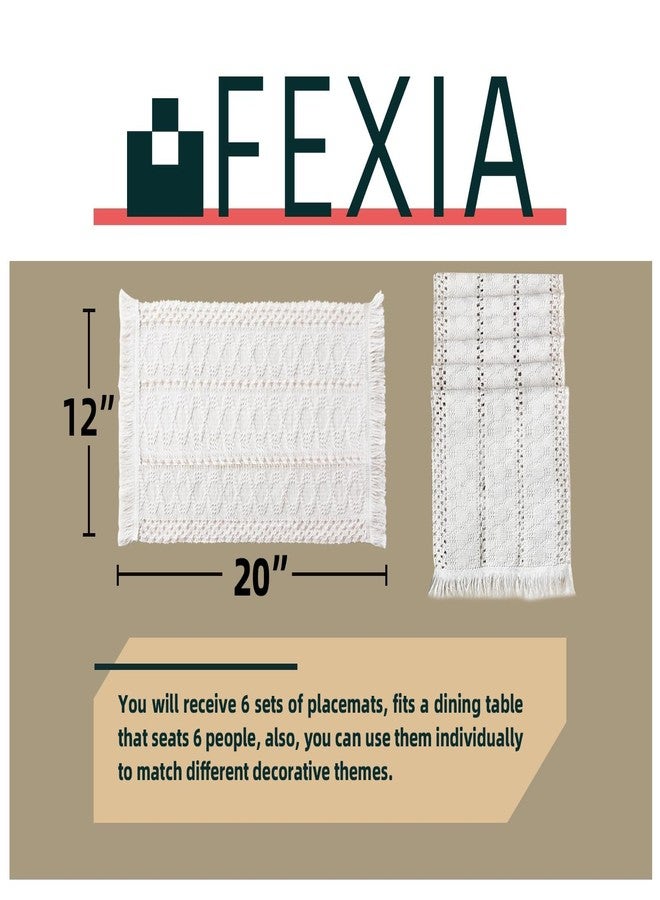 FEXIA Boho Placemats Set of 6, Macrame Table Decor and Farmhouse Style Placemats Natural Cotton Burlap, for Dining Table Kitchen - Image 2