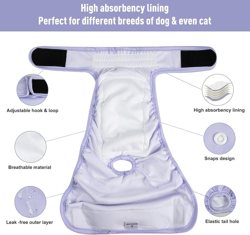 ZINGTERRA 3 Pack Washable Female Dog Diapers,Reusable Diaper for Doggie,Highly Absorbent Dog Diaper,Adjustable Leakproof Puppy Diapers Skirt for Heat,Incontinence,Period Doggy Nappies L - Image 4