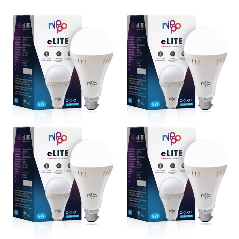 Nippo eLITE Rechargeable Emergency Inverter LED Bulb - 9W (Cool Day Light), Warranty 1 Year, Voltage Surge Protection-Pack of 4 - Image 3