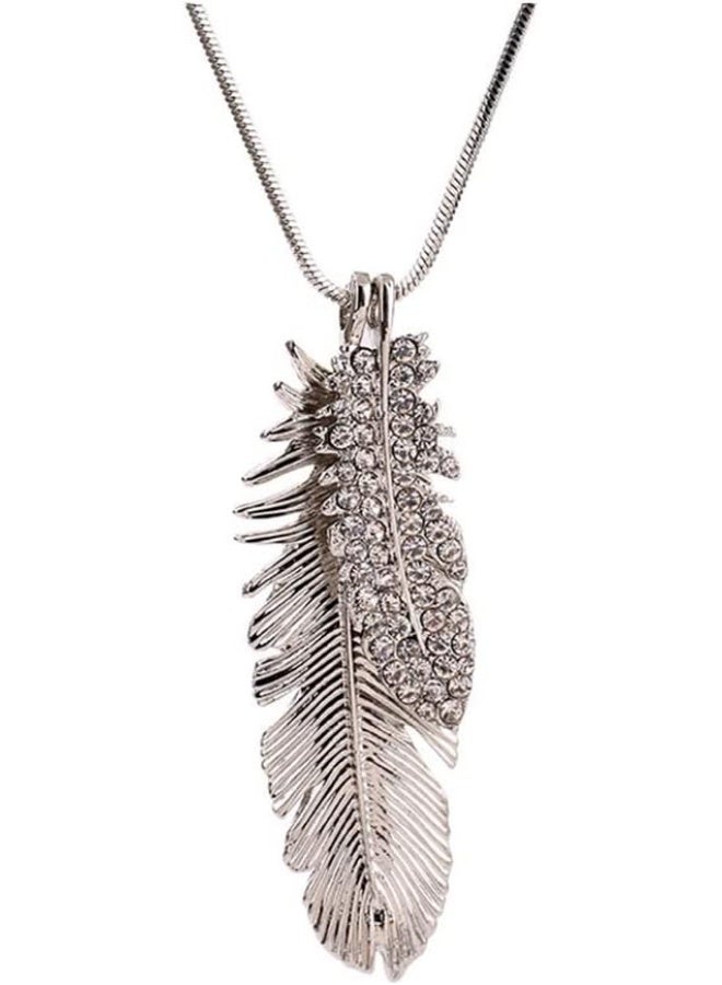 Long Feather Pendant Necklace for Women – Crystal Rhinestone Sweater Chain, Korean Fashion Jewelry Gift - Image 1
