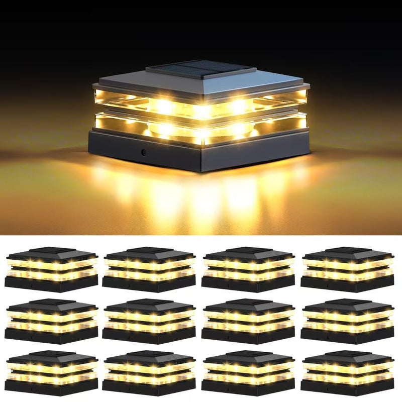 EXCMARK 4x4 Solar Post Cap Lights Outdoor Waterproof 12 Pack Fence Deck Post Lights with High-Brightness LEDs, Dual Light Modes Warm White & Cool White. (Classic Black, 12) - Image 1