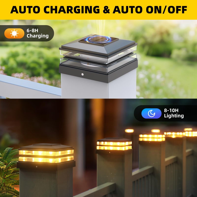EXCMARK 4x4 Solar Post Cap Lights Outdoor Waterproof 12 Pack Fence Deck Post Lights with High-Brightness LEDs, Dual Light Modes Warm White & Cool White. (Classic Black, 12) - Image 5