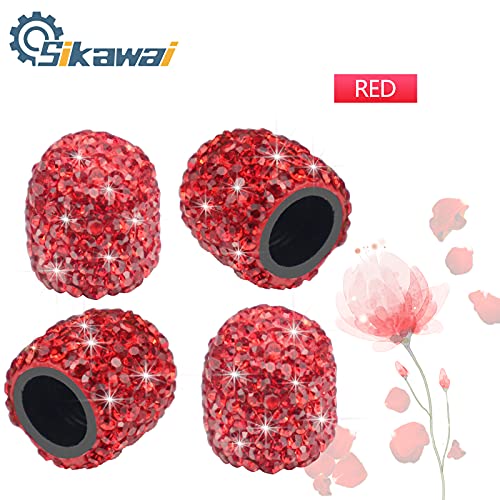 Sikawai Bling Tire Valve Stem Caps, Sparkling Handmade Crystal Rhinestone Universal Car Tire Valve Caps Chrome,Attractive Dustproof Bling Car Accessories - Red - Image 2