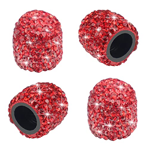 Sikawai Bling Tire Valve Stem Caps, Sparkling Handmade Crystal Rhinestone Universal Car Tire Valve Caps Chrome,Attractive Dustproof Bling Car Accessories - Red - Image 1