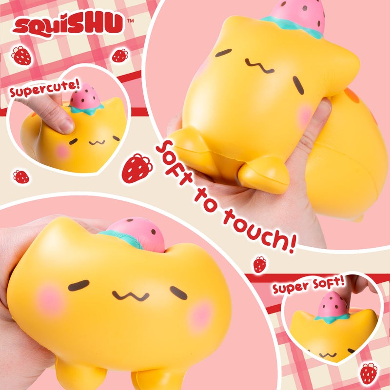 Hamee SquiSHU Jumbo Strawberry Cat Squishy Toy Collectible Slow Rising Cute Loaf Cat Birthday Gift, Party Favors, Stress Relief - Image 4