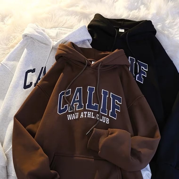 Autumn Winter Thick Fleece Hoodie Men Oversize Korean Loose Letter Sweatshirt Gray - Image 4