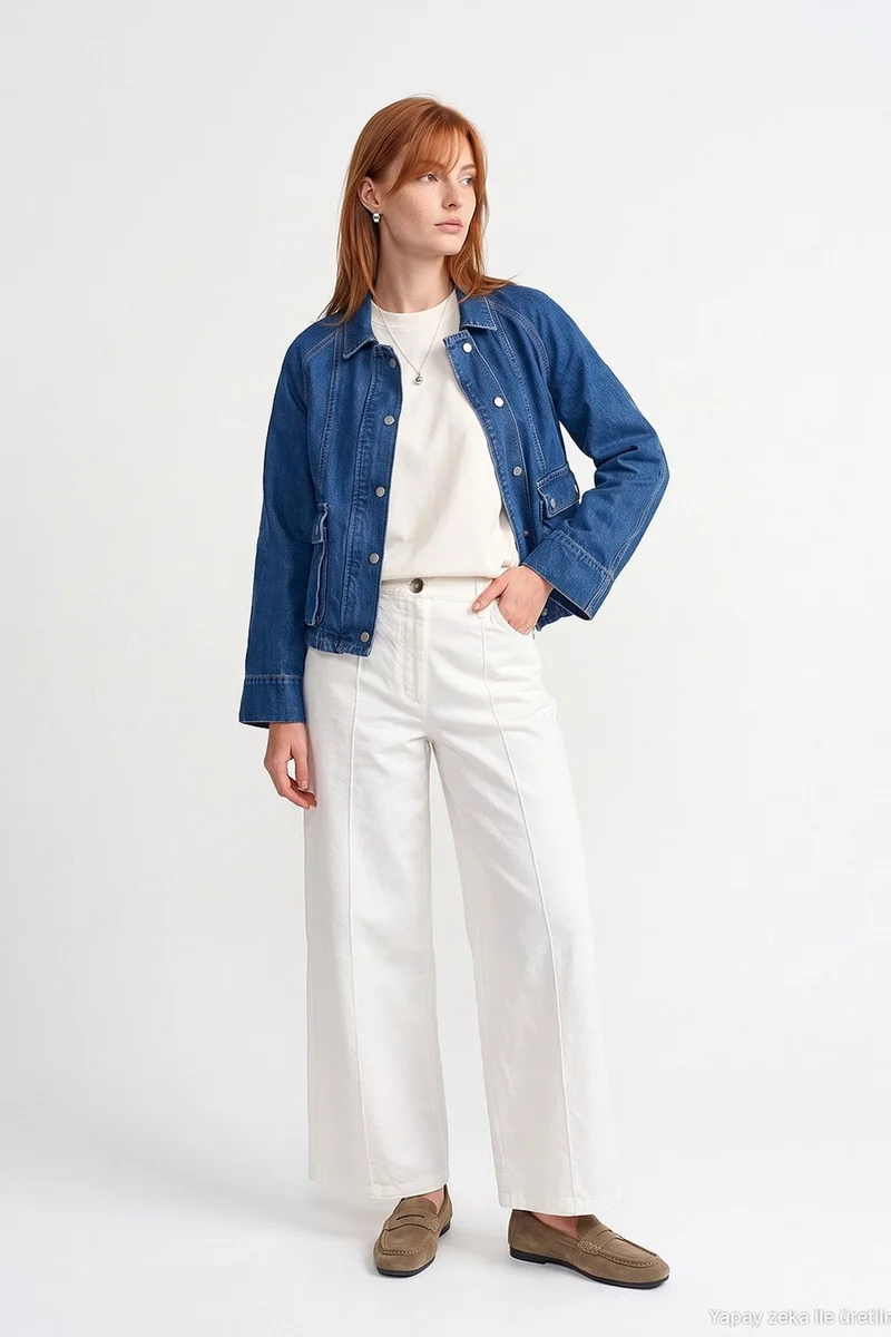 Dilvin Mid Blue Denim DILVIN Women's Cotton Blend Jacket for Women | Best Price UAE