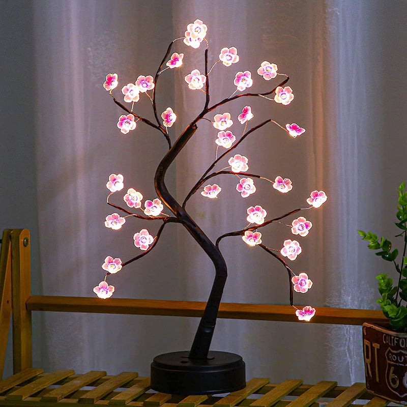 Ostin Decorative LED Tree Lamp Table topFairy Lights Spirit Tree Bonsai Tree Light Decoration for RoomWeddingBedroomGifts Battery Not Included Pink Flower