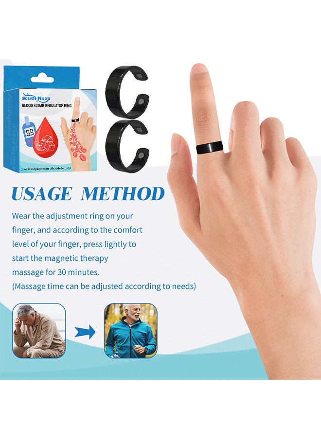 SOUTH MOON - Blood Glucose Control Ring, 2 Pieces Blood Sugar Regulator Ring For Acupressure For Women Men Adjustable Blood Glucose Control Ring - Image 1