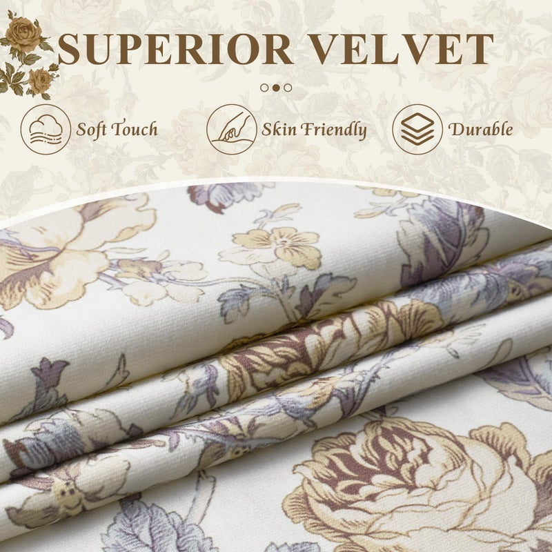 StangH Beige Vintage Curtains 84 inches, Elegant Velvet Patterned Window Drapes with Floral Design Country Thermal Insulated Privacy Panels for Living Room, W52 x L84, 2 Panels - Image 3