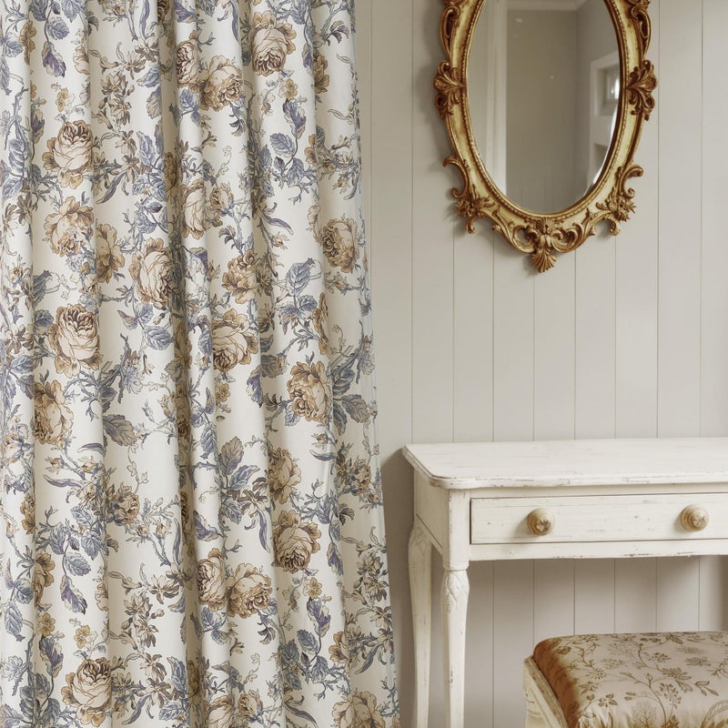StangH Beige Vintage Curtains 84 inches, Elegant Velvet Patterned Window Drapes with Floral Design Country Thermal Insulated Privacy Panels for Living Room, W52 x L84, 2 Panels - Image 2