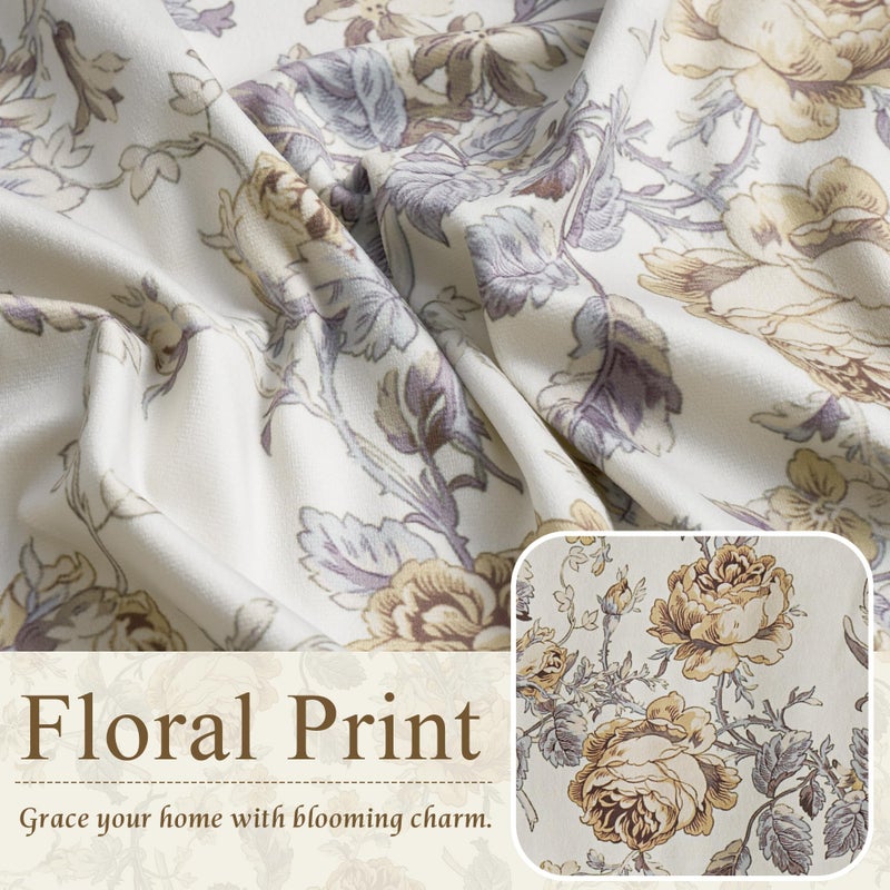 StangH Beige Vintage Curtains 84 inches, Elegant Velvet Patterned Window Drapes with Floral Design Country Thermal Insulated Privacy Panels for Living Room, W52 x L84, 2 Panels - Image 4