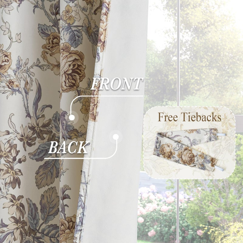 StangH Beige Vintage Curtains 84 inches, Elegant Velvet Patterned Window Drapes with Floral Design Country Thermal Insulated Privacy Panels for Living Room, W52 x L84, 2 Panels - Image 5