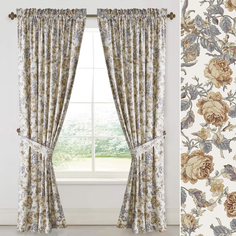 StangH Beige Vintage Curtains 84 inches, Elegant Velvet Patterned Window Drapes with Floral Design Country Thermal Insulated Privacy Panels for Living Room, W52 x L84, 2 Panels - Image 1