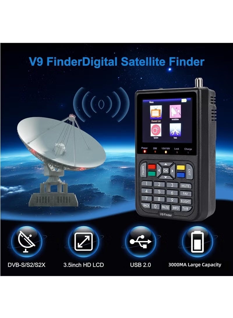 والالا جهاز قياس إشارة الأقمار الصناعية الرقمي المدمج ببطارية ليثيوم أيون وشاشة LCD مقاس 3.5 بوصة عالية الدقة 16 بت OSD 64 ميجابايت 1 جيجابايت DDR3 تلفزيون الأقمار الصناعية - Image 2