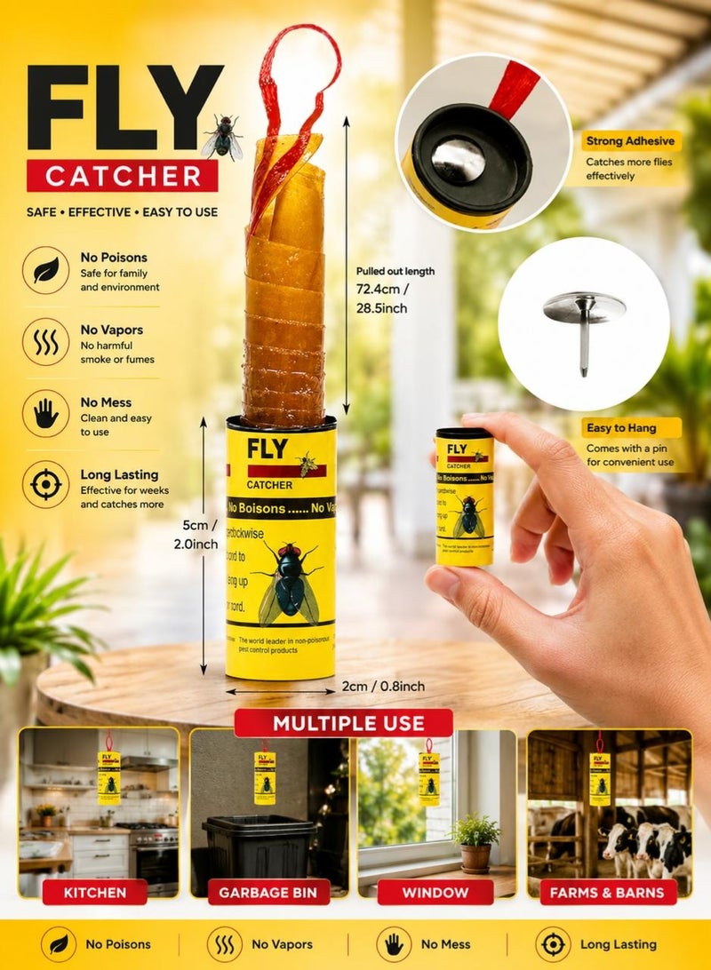 16 Pcs Sticky Fly Catchers Set for Outdoors and Indoors or Greenhouse Use, Sticky Traps Plant Trap for Hanging Fly Traps, Fly Strips Fly Tape Ribbon Indoor, Fly Paper Roll, Sticky Catcher Mosquito Killer, Kitchen Sticky Fly Trap, Indoor Fly Paper Tape ((16pieces)) - Image 2