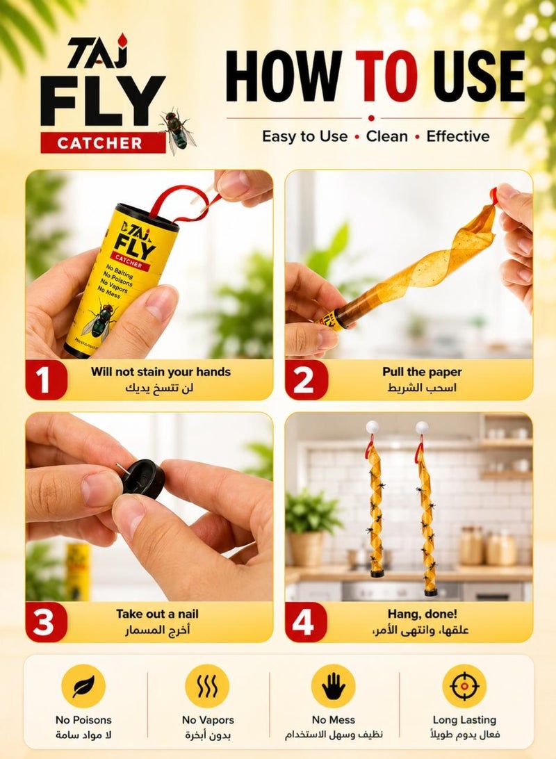 16 Pcs Sticky Fly Catchers Set for Outdoors and Indoors or Greenhouse Use, Sticky Traps Plant Trap for Hanging Fly Traps, Fly Strips Fly Tape Ribbon Indoor, Fly Paper Roll, Sticky Catcher Mosquito Killer, Kitchen Sticky Fly Trap, Indoor Fly Paper Tape ((16pieces)) - Image 3