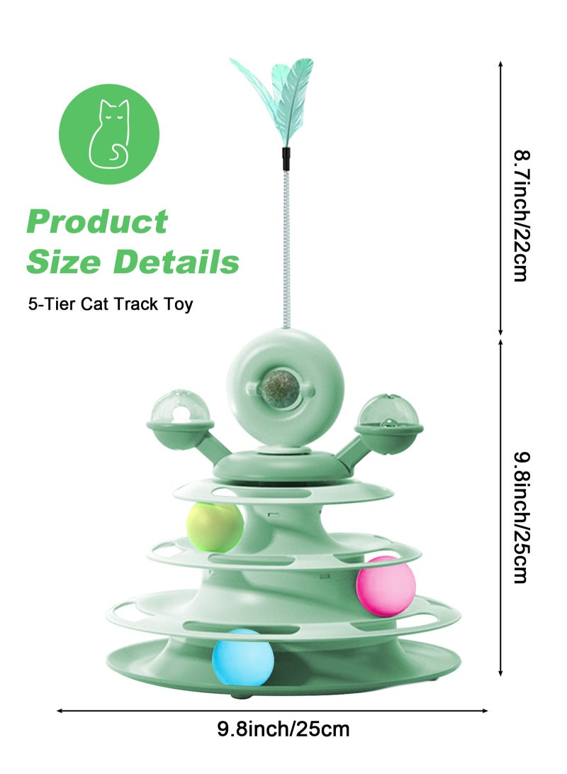 أوربازار لعبة قطط تفاعلية للقطط التي تعيش داخل المنزل، كرات لعب قطط دوارة بخمسة مستويات مع 4 كرات ملونة و1 عشبة النعناع البري، لعبة قطط دائرية مع عصا ريش قطط، مناسبة للقطط الصغيرة أثناء الصيد/المطاردة/التمرين (أخضر) - Image 2