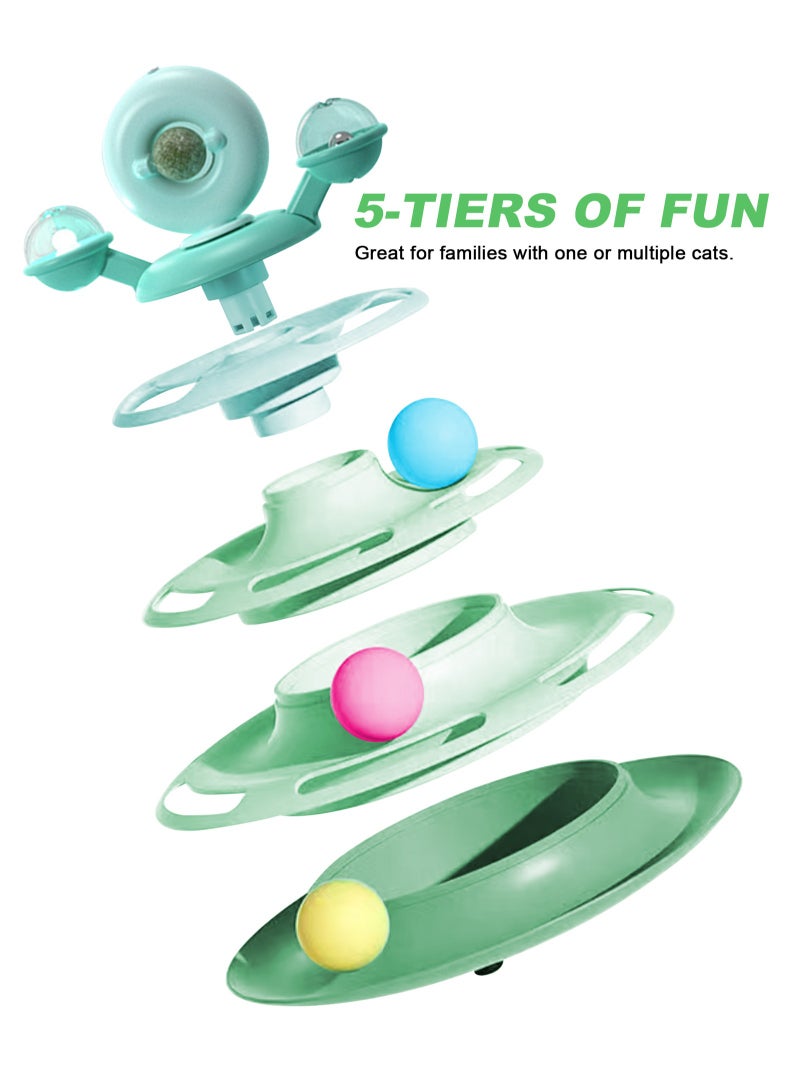 أوربازار لعبة قطط تفاعلية للقطط التي تعيش داخل المنزل، كرات لعب قطط دوارة بخمسة مستويات مع 4 كرات ملونة و1 عشبة النعناع البري، لعبة قطط دائرية مع عصا ريش قطط، مناسبة للقطط الصغيرة أثناء الصيد/المطاردة/التمرين (أخضر) - Image 4