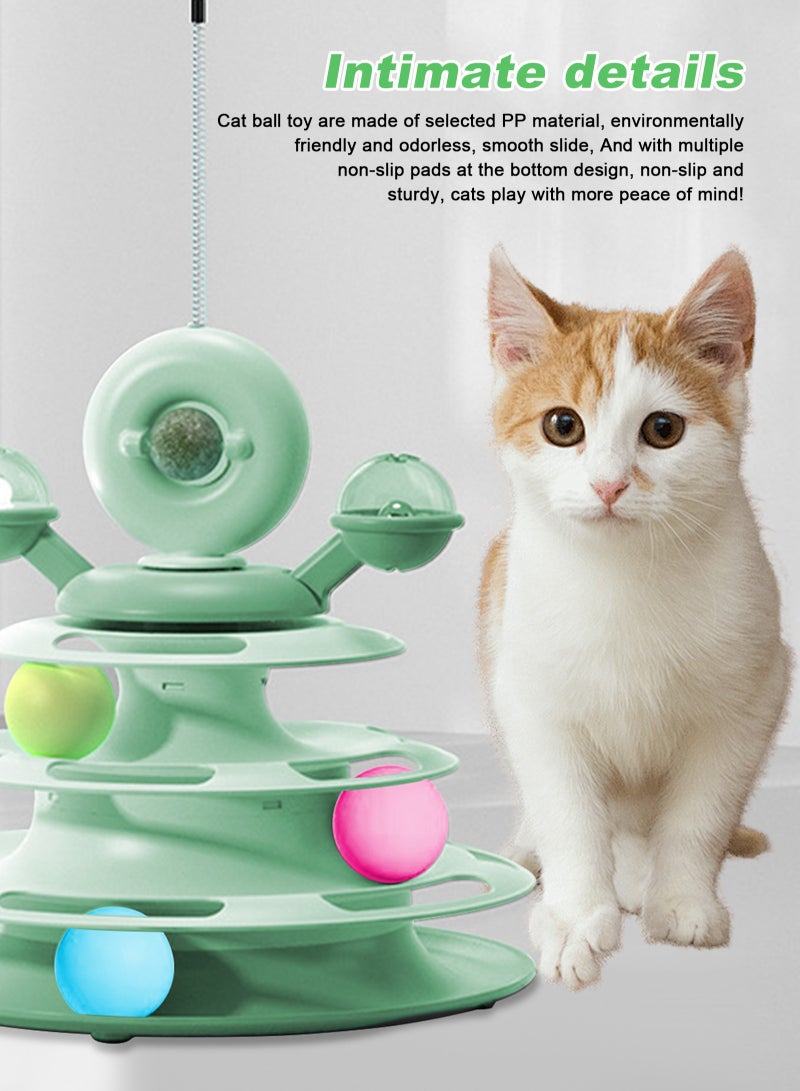 أوربازار لعبة قطط تفاعلية للقطط التي تعيش داخل المنزل، كرات لعب قطط دوارة بخمسة مستويات مع 4 كرات ملونة و1 عشبة النعناع البري، لعبة قطط دائرية مع عصا ريش قطط، مناسبة للقطط الصغيرة أثناء الصيد/المطاردة/التمرين (أخضر) - Image 3