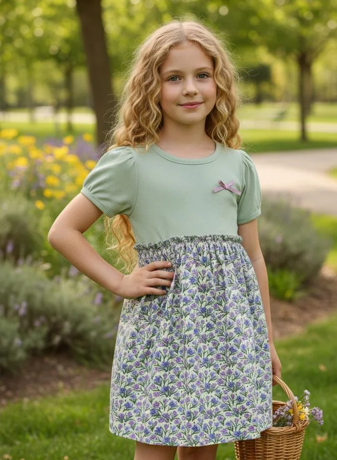Take Two Girls Floral Print Puff Sleeve Dress