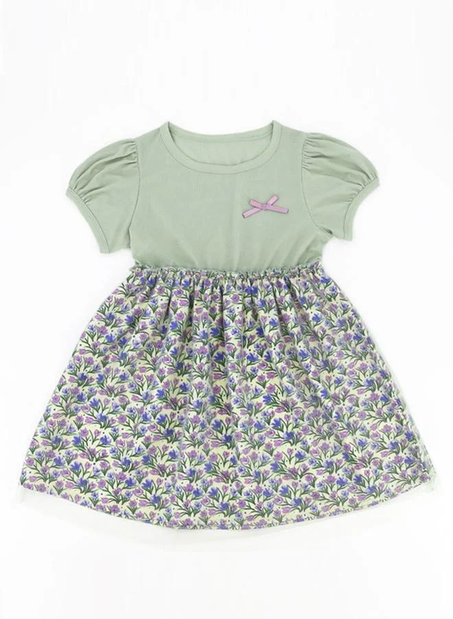 Take Two Girls Floral Print Puff Sleeve Dress