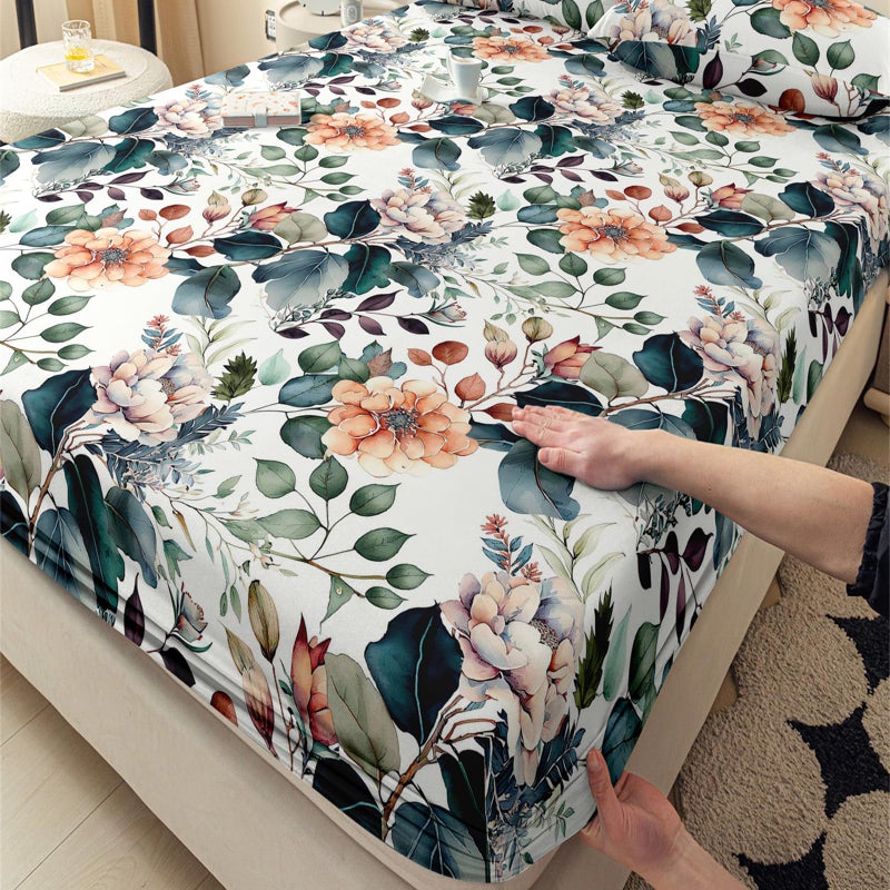 LweiPsqLin Full Size Fitted Sheet - Floral Brushed Microfiber Bed Sheet with 15 Inch Deep Pocket Elastic Edges - Shrink & Fade Resistant, Botanical Print Bedding - Image 4