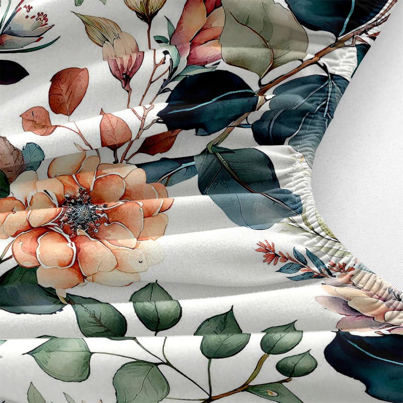 LweiPsqLin Full Size Fitted Sheet - Floral Brushed Microfiber Bed Sheet with 15 Inch Deep Pocket Elastic Edges - Shrink & Fade Resistant, Botanical Print Bedding - Image 3