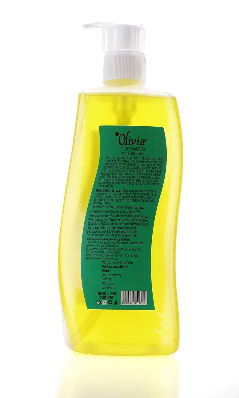Olivia Lime Herbal Shampoo with Conditioner for AntiDandruff 500 ml Pack of 2 - Image 3