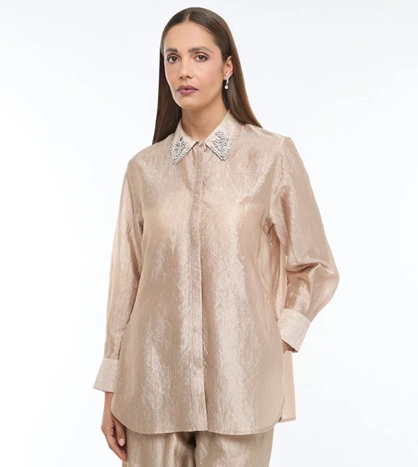 BCBG BCBG-EMBLISHED SILKY SHIRT