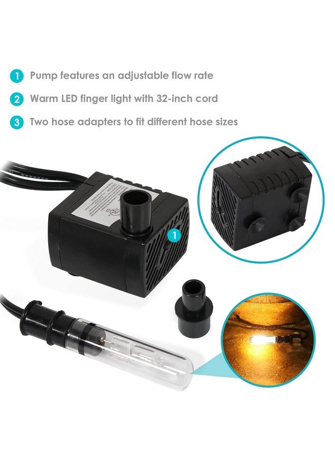 Sunnydaze 70 GPH Submersible Indoor Pump For Fountains or Aquariums - Transformer - Finger Light - 1.6-Foot Max Lift - Image 2