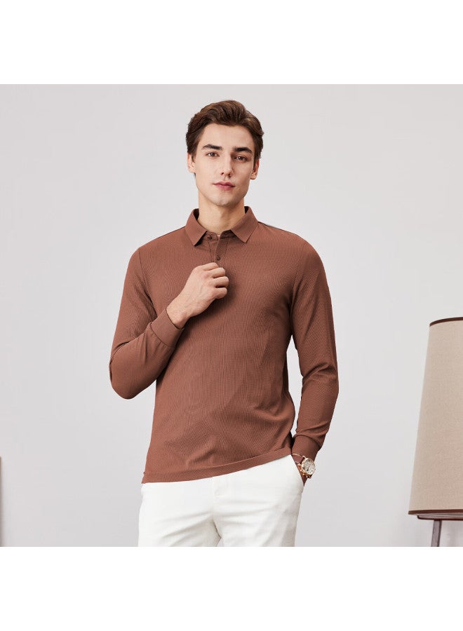 FIRS Shanshan Men's Long Sleeve Waffle Knit Casual Warm Polo Collar Soft Skin-friendly Shirt - Image 2