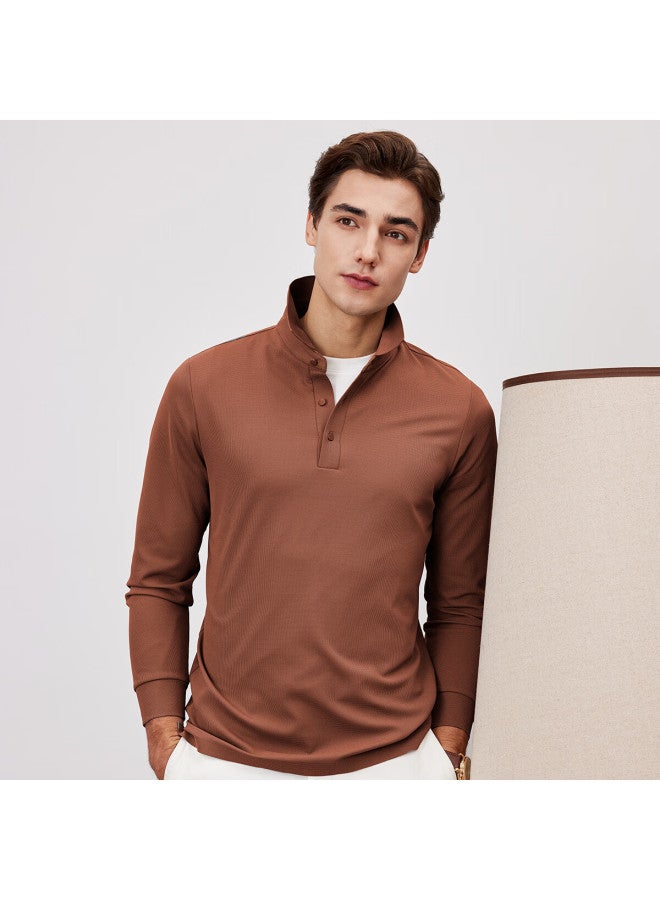 FIRS Shanshan Men's Long Sleeve Waffle Knit Casual Warm Polo Collar Soft Skin-friendly Shirt - Image 3