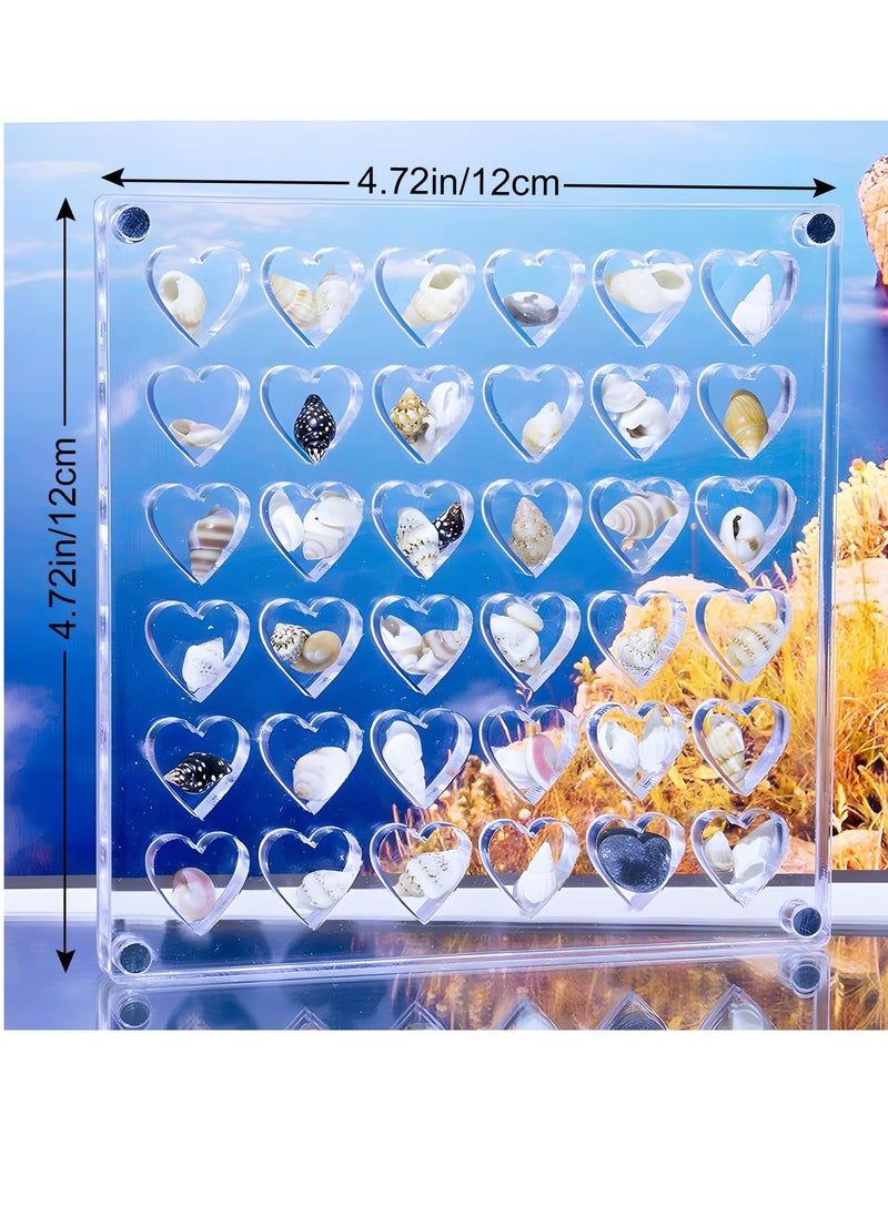 Excefore 36 Grids Heart Clear Acrylic Shadow Boxes, Mini Seashell Collection Display Box, Acrylic Magnetic Seashell Storage Box, Clear Acrylic Diamond Gemstone Beads Display Organizer  - Image 2