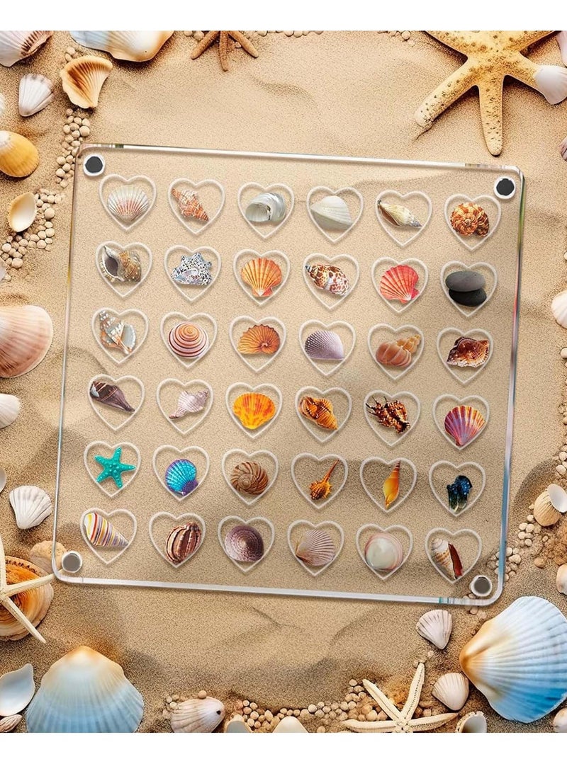 Excefore 36 Grids Heart Clear Acrylic Shadow Boxes, Mini Seashell Collection Display Box, Acrylic Magnetic Seashell Storage Box, Clear Acrylic Diamond Gemstone Beads Display Organizer  - Image 3
