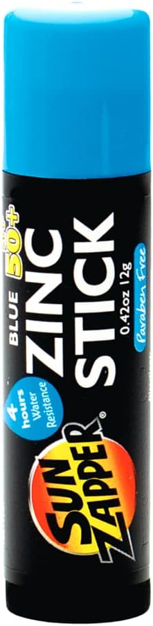 Sun Zapper Zinc Oxide Sunscreen Stick Blue SPF 50 WaterResistant Broad Spectrum Sunblock for Face 042 Oz 12g Suitable for Adults Kids Made in Australia