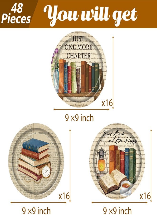 umoni Book Theme Party Plates Vintage Books Birthday Party Supplies 48Pcs Reading Disposable Paper Plates Retro Reading Books Tableware for Library Book Lovers Party Table Decor - Image 3