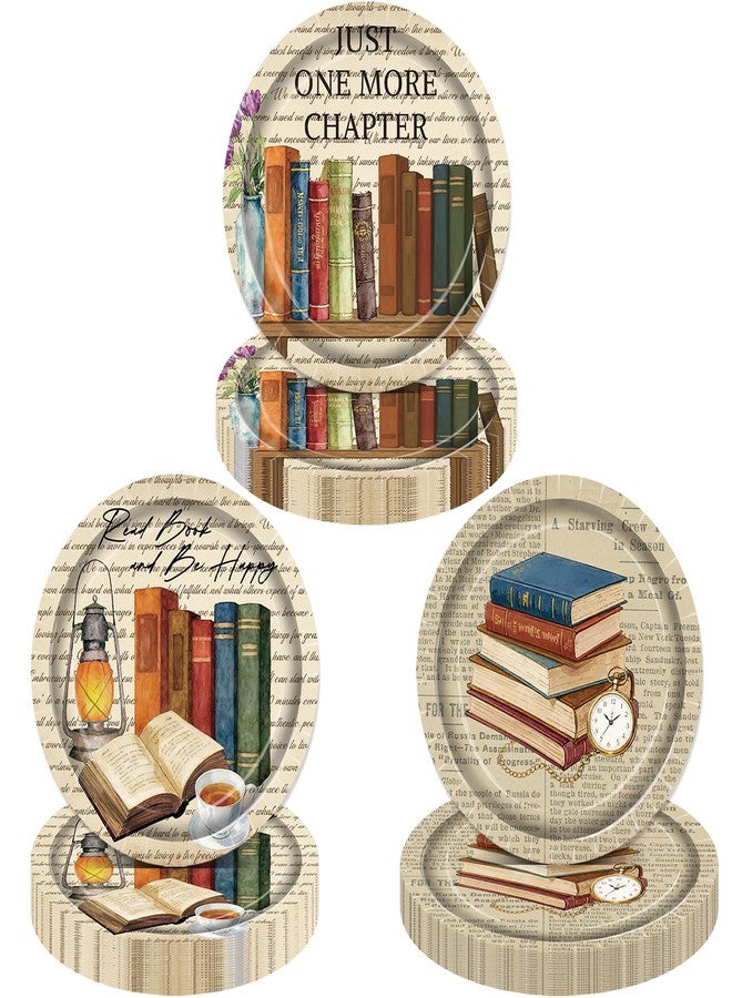 umoni Book Theme Party Plates Vintage Books Birthday Party Supplies 48Pcs Reading Disposable Paper Plates Retro Reading Books Tableware for Library Book Lovers Party Table Decor - Image 1